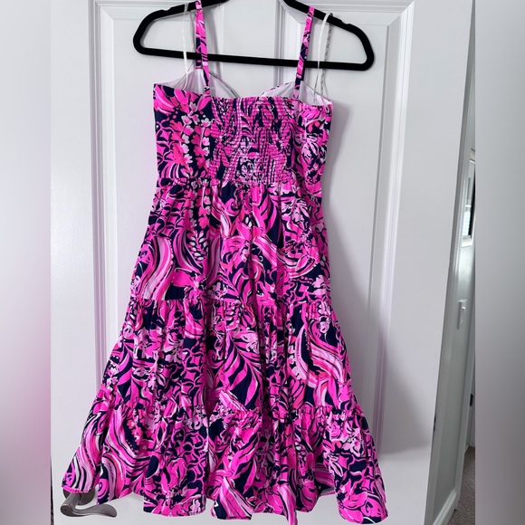 Lilly Pulitzer Adalia Fit & Flare Dress SZ 4 Low Tide Navy Flirty Fins & Feather - Picture 5 of 16